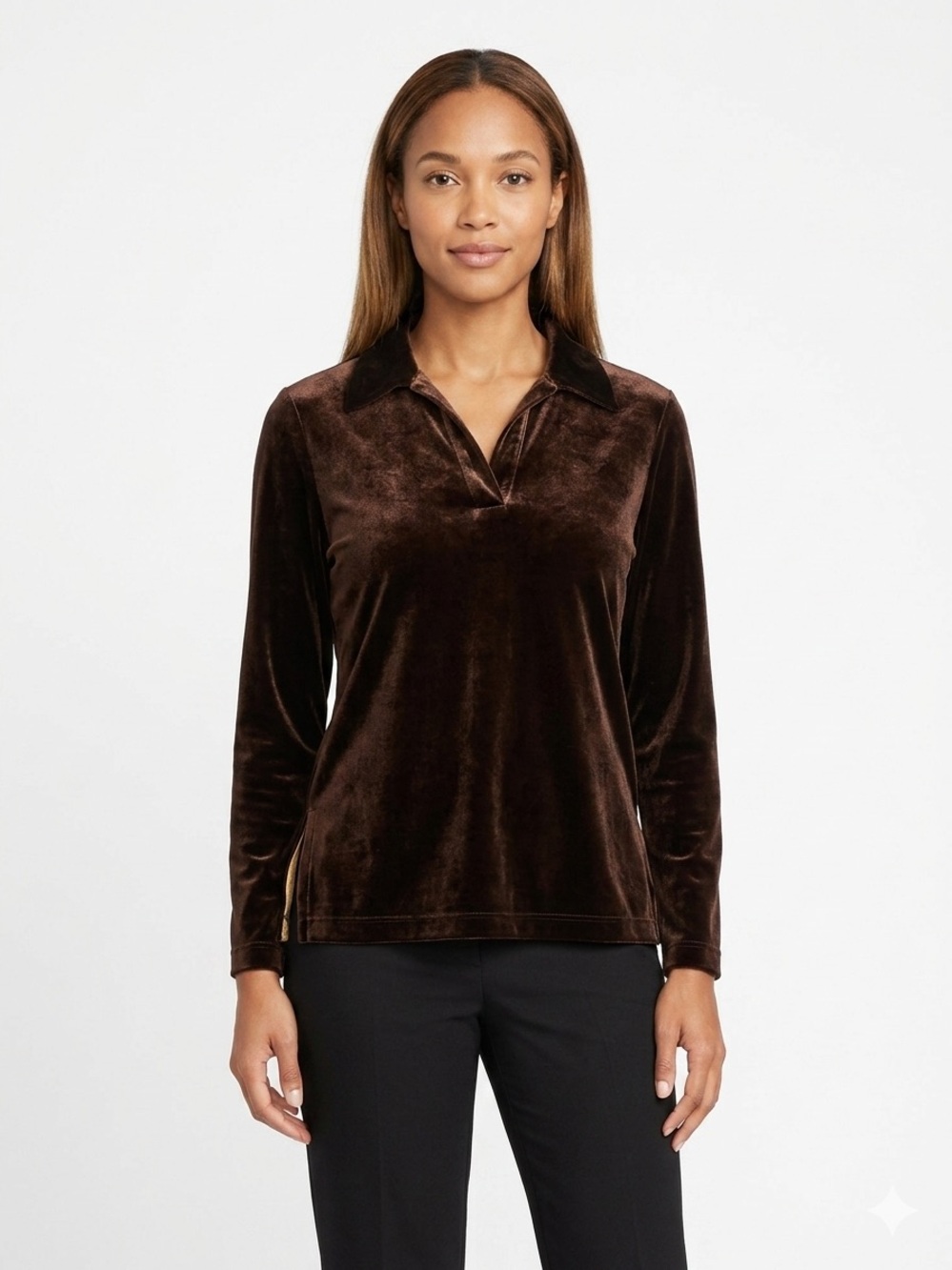 Velvet Open-Front Jacket - Brown Size: M
